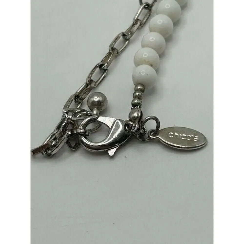 Chicos‎ Womens White Stone Beaded Silver Tone Necklace 36” Length